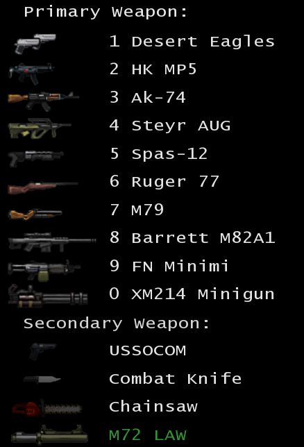 Weapons Selection Menu (In-game)